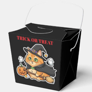 Cute Halloween Orange Witch Cat Pumpkin Holiday Gi Favor Box