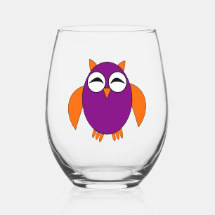 Cute Halloween Owl Stemless Wine Glass
