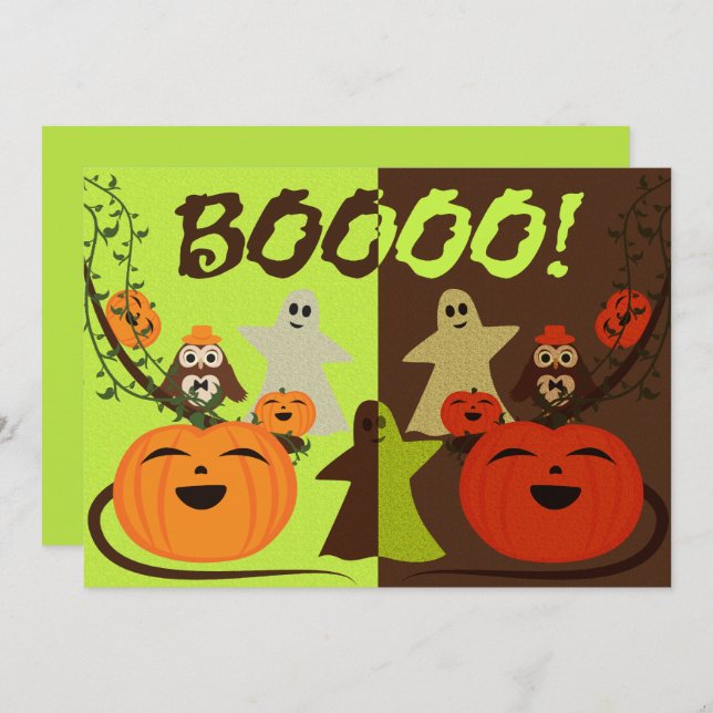 Cute Halloween Owls Invitation Citrouille Ghosts (Devant / Derrière)