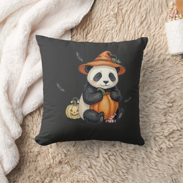 Cute Halloween Panda Pumpkin Throw Pillow (Blanket)