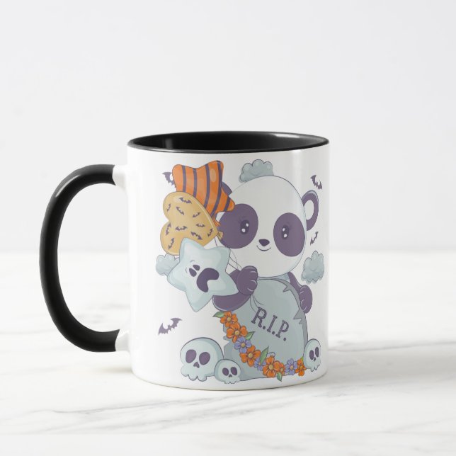 Cute Halloween Panda RIP crâne grave Halloween Mug (Gauche)