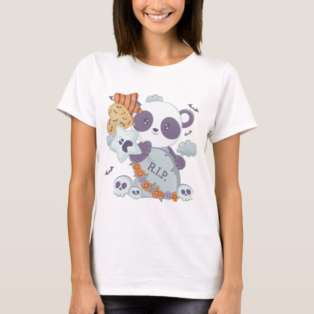Cute Halloween Panda RIP Grave Skull Halloween Mug T-Shirt (Front)