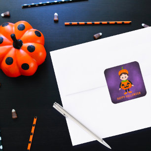Cute Halloween Party for Kids Pumpkin Square Sticker