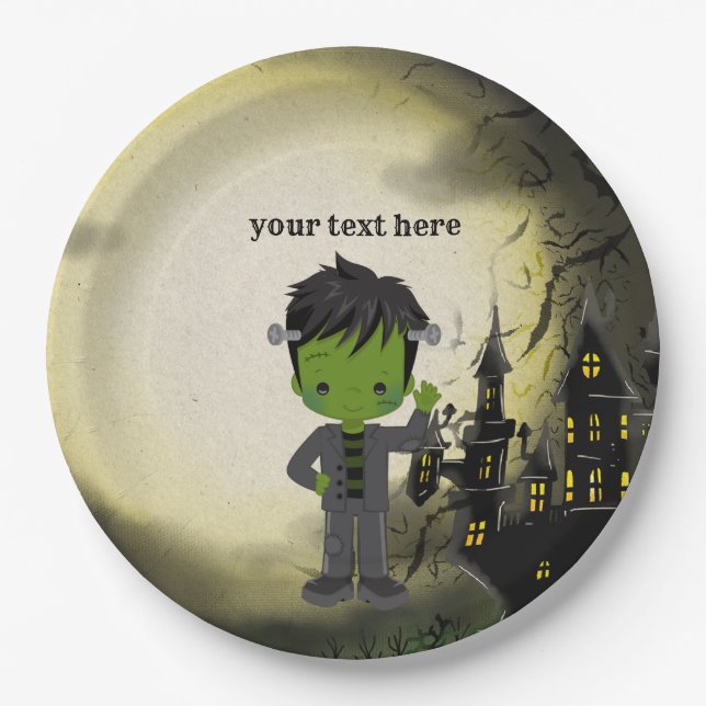 Cute Halloween party Frankenstein Paper Plate (Front)