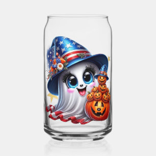 Cute Halloween Patriotic Ghost Pumpkin Can Glass