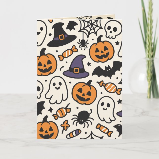 Cute Halloween Pattern Ghosts Pumpkins Candy Card (Front)