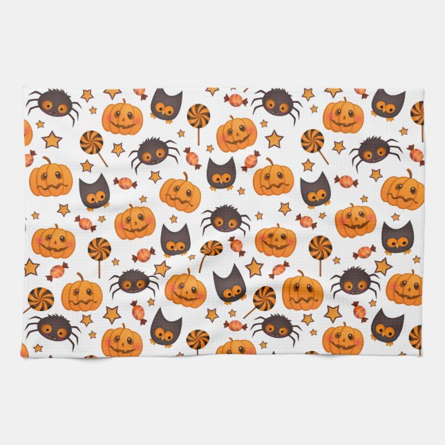 Cute Halloween Pattern Illustration Kitchen Towel (Horizontal)
