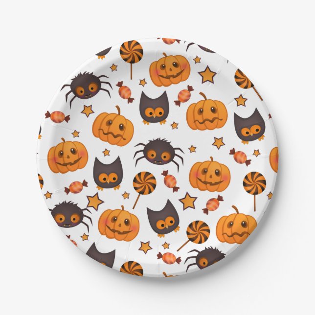 Cute Halloween Pattern Illustration Paper Plate (Front)