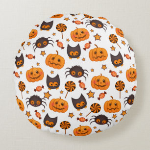 Cute Halloween Pattern Illustration Round Pillow