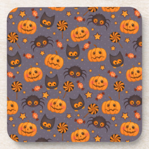 Cute Halloween Pattern Purple Background Coaster