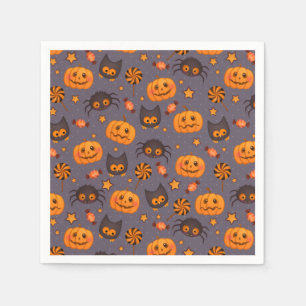 Cute Halloween Pattern Purple Background Napkin