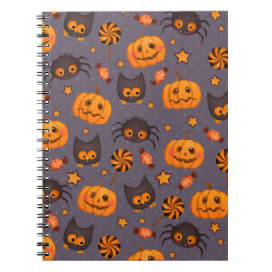 Cute Halloween Pattern Purple Background Notebook