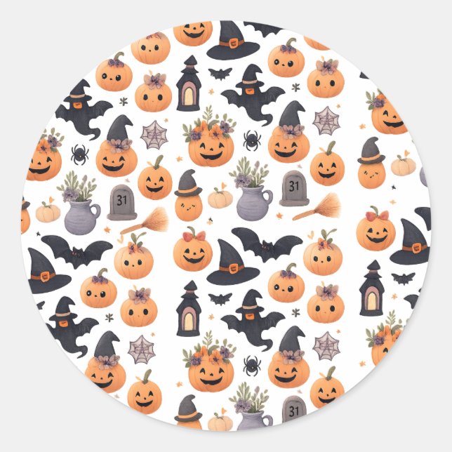 Cute Halloween Pattern Sticker – Pumpkin, Ghost  (Front)