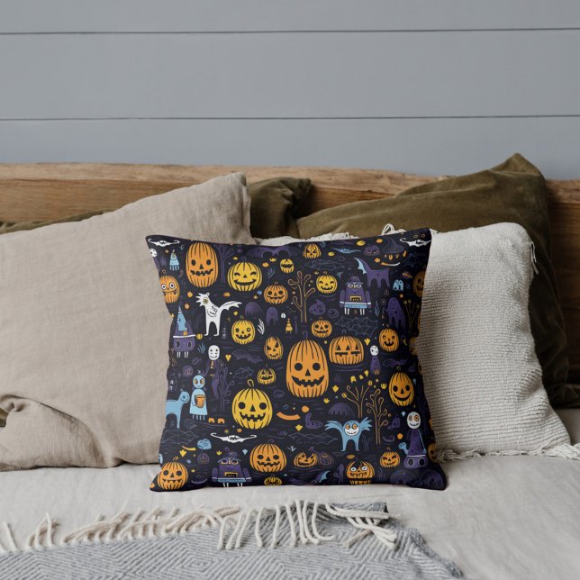 Cute Halloween Pattern Throw Pillow (Creator Uploaded)