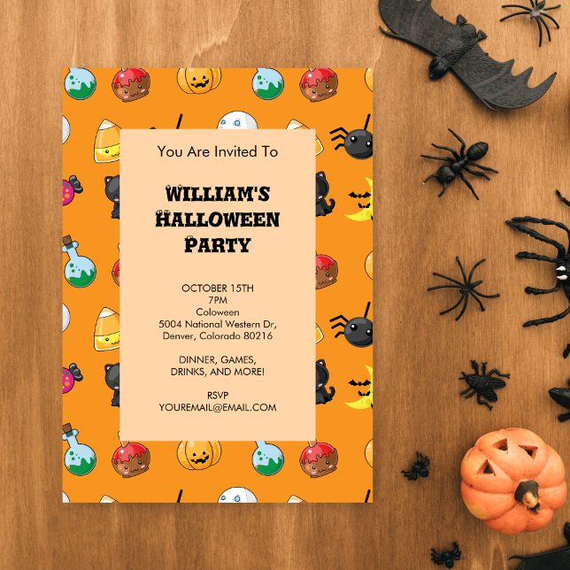 Cute Halloween Pattern with orange background Invitation (Creator Uploaded)