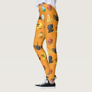 Cute Halloween Pattern with orange background Leggings