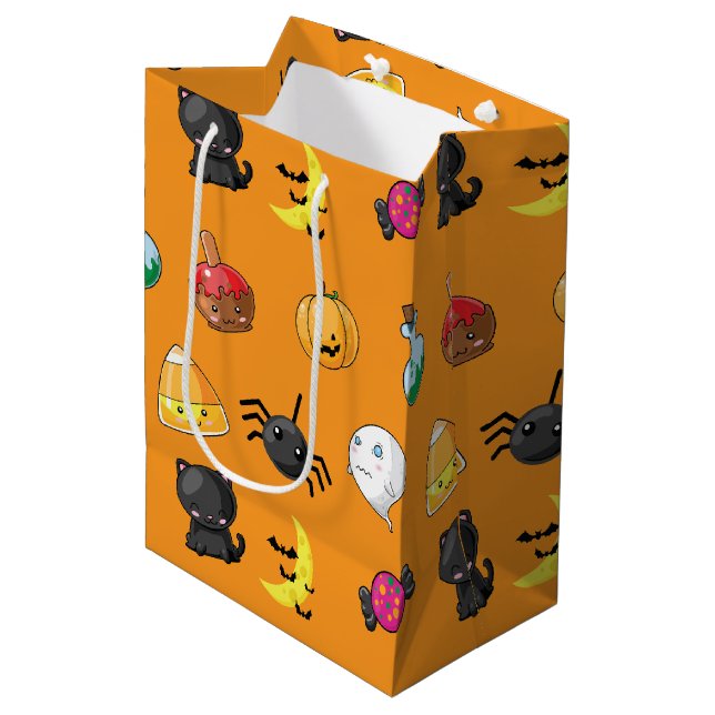 Cute Halloween Pattern with orange background Medium Gift Bag (Front Angled)