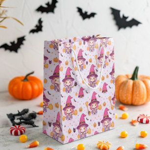 Cute Halloween Pattern with Pumpkins and witch Large Gift Bag