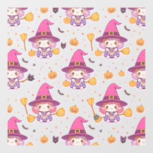 Cute Halloween Pattern with Pumpkins and witch  Window Cling