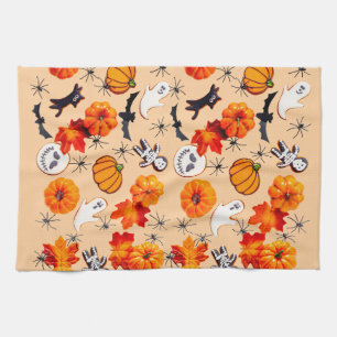 Cute Halloween Pattern with Pumpkins, Ghosts Kitchen Towel