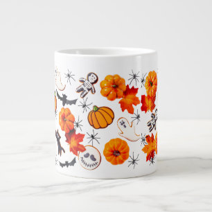 Cute Halloween Pattern with Pumpkins, Ghosts Large Coffee Mug