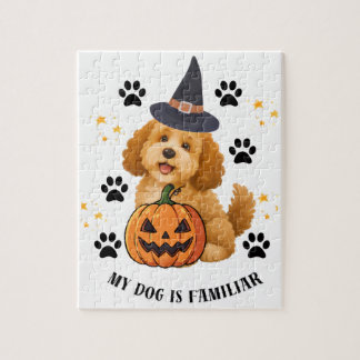 Cute Halloween Poodle Witch with Pumpkin Jigsaw Puzzle