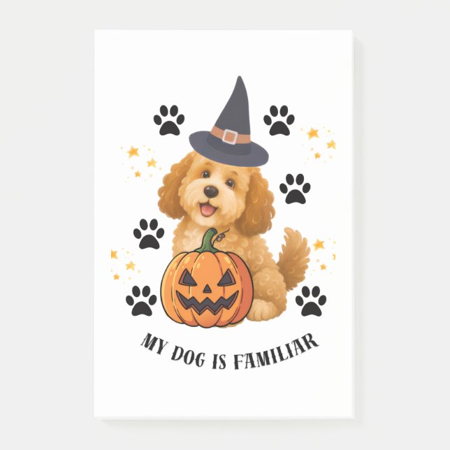 Cute Halloween Poodle Witch with Pumpkin Post-it Notes (Front)