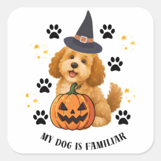 Cute Halloween Poodle Witch with Pumpkin Square Sticker