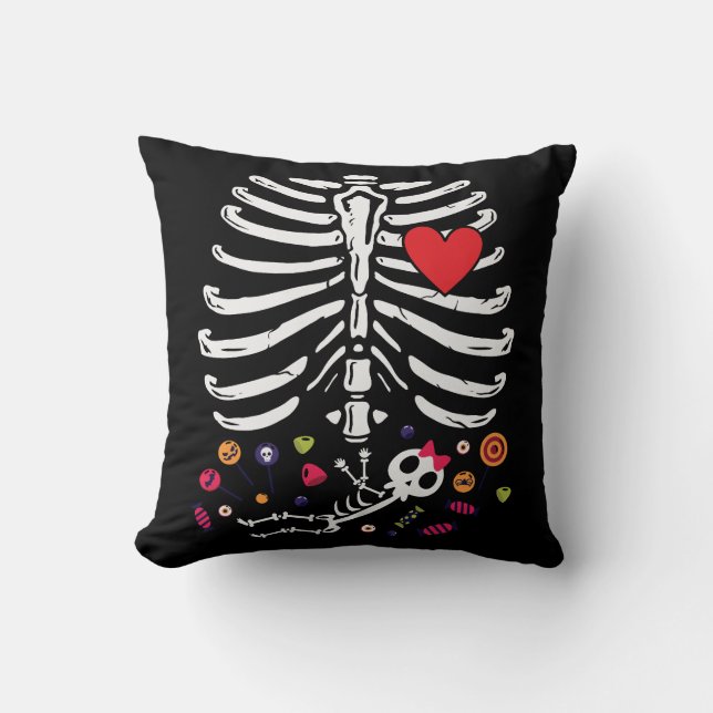 Cute Halloween Pregnancy Skeleton Baby Girl Throw Pillow (Front)