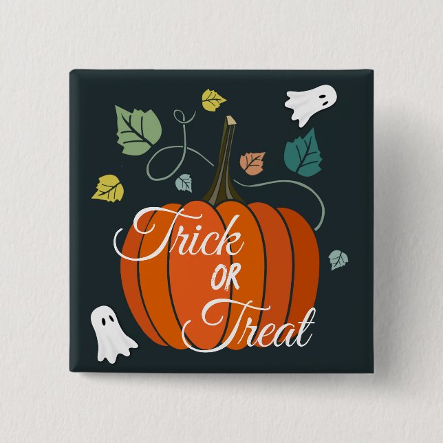 Cute Halloween Pumpkin and Ghosts Trick or Treat  2 Inch Square Button (Front)