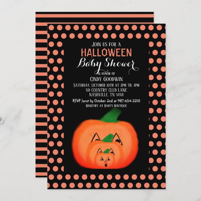 Cute Halloween Pumpkin Black Orange Baby Shower  Invitation (Front/Back)