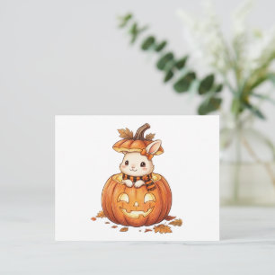 Cute Halloween Pumpkin Bunny - Cozy Fall Rabbit Ar Invitation Postcard