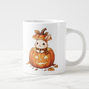 Cute Halloween Pumpkin Bunny - Cozy Fall Rabbit Ar Large Coffee Mug