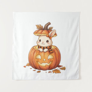 Cute Halloween Pumpkin Bunny - Cozy Fall Rabbit Ar Tapestry