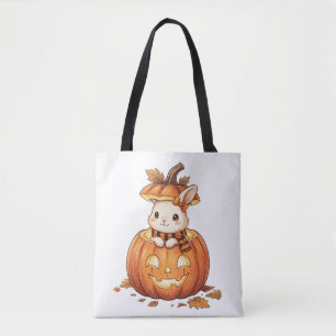 Cute Halloween Pumpkin Bunny - Cozy Fall Rabbit Ar Tote Bag