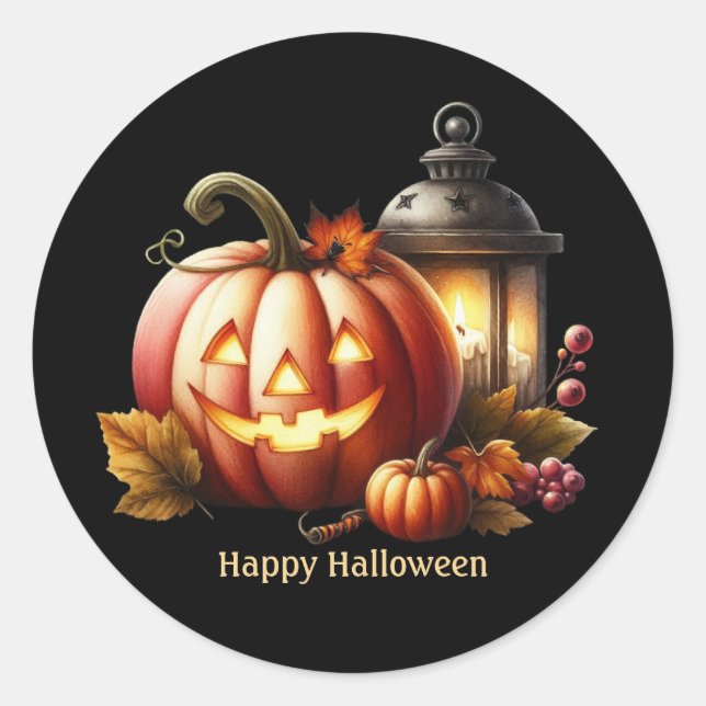 Cute Halloween pumpkin customizable Classic Round Sticker (Front)