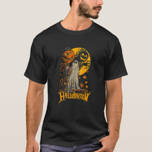 Cute Halloween Pumpkin Ghost Autumn Leaves Graphic T-Shirt