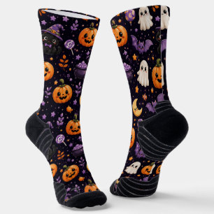 Cute Halloween Pumpkin Ghost Cat Bat Pattern Socks