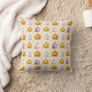 Cute Halloween Pumpkin Ghost Throw Pillow