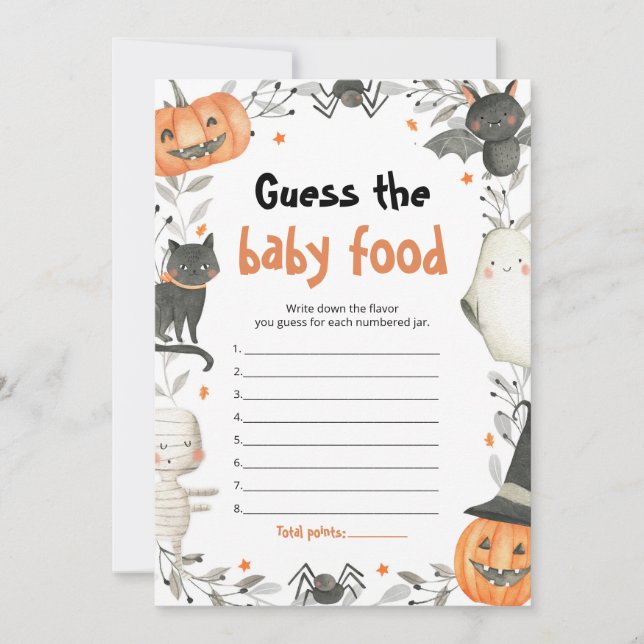 Cute Halloween Pumpkin Guess the Baby Food Game Invitation (Front)