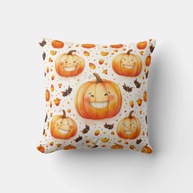Cute Halloween pumpkin illustration design Throw Pillow (Front)