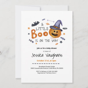Cute Halloween Pumpkin Little Boo Baby Shower Invitation