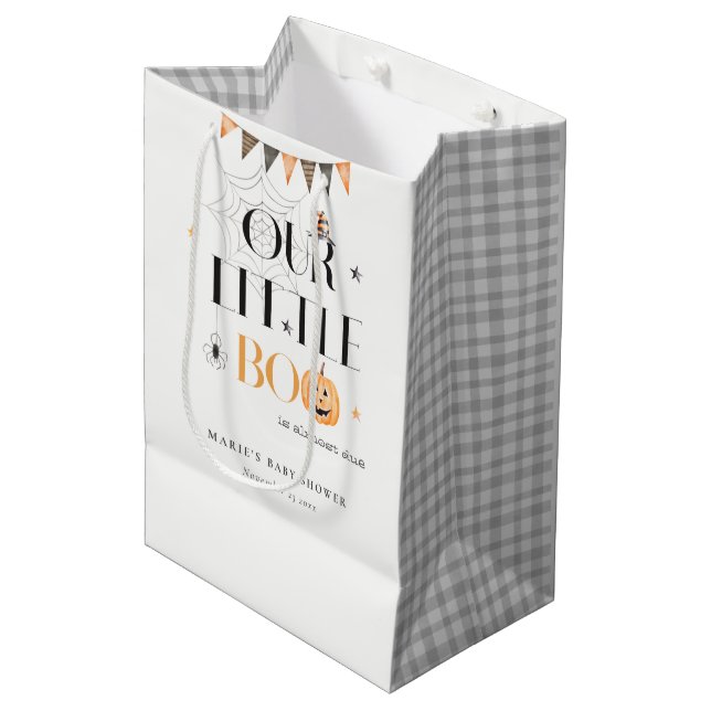 Cute Halloween Pumpkin Little Boo Baby Shower Medium Gift Bag (Front Angled)