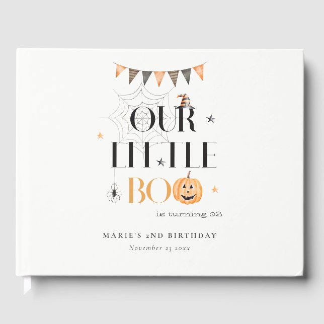 Cute Halloween Pumpkin Little Boo Kids Birthday Guest Book (Front)