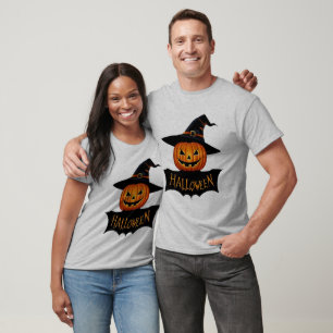 Cute Halloween Pumpkin Matching Couple T-Shirt