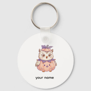 Cute Halloween Pumpkin Owl Personalized Keychain