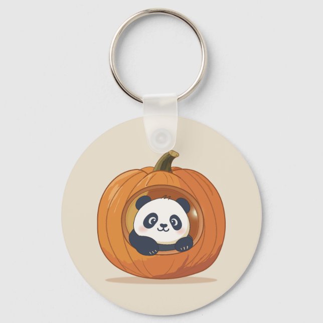Cute Halloween Pumpkin Panda Keychain (Front)