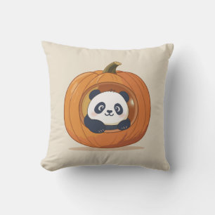 Cute Halloween Pumpkin Panda Throw Pillow