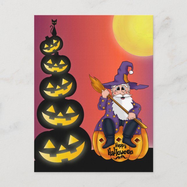 Cute Halloween Pumpkin Santa  Postcard (Front)