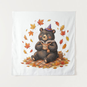 Cute Halloween Pumpkin Spice Bear Cozy Autumn T-Sh Tapestry